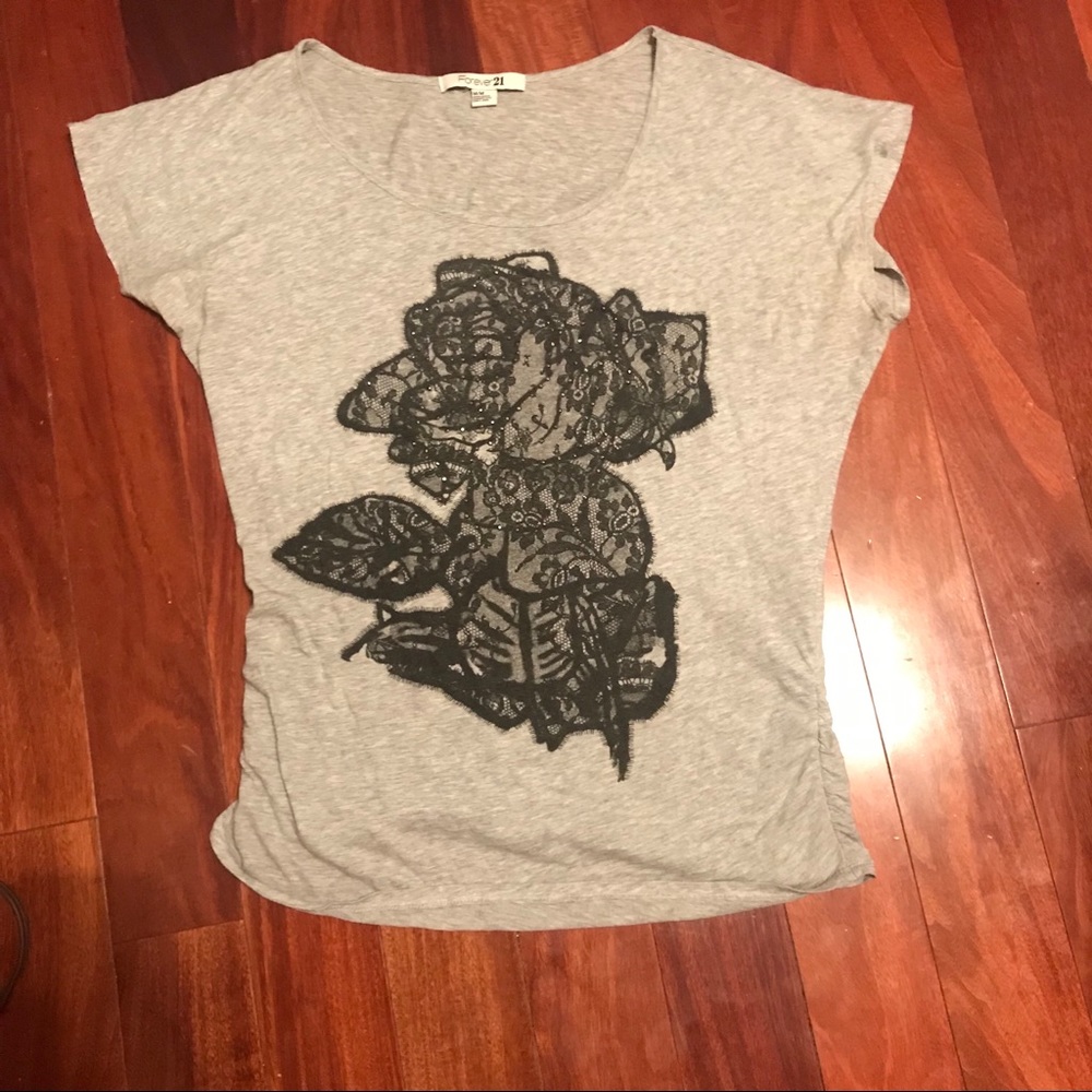 Grey black rose blouse